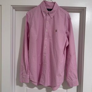 Mens Polo Ralph Lauren Long Sleeve Shirt Classic Fit Check Plaid Polo Pink Large